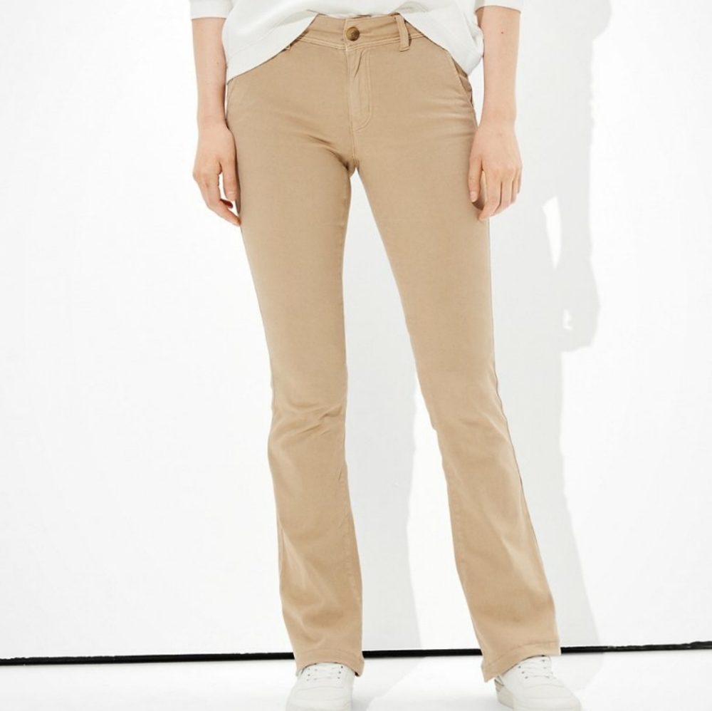 AE Stretch Kick Bootcut Pant. Size 14 Regular. Color Desert Sand.